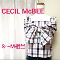 CECIL McBEE ノースリーブ チェック リボン ブラウス S～M相当