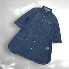 インハビタント　 デニムシャツワンピース 七分袖　ロングシャツ　ステッチM（C2