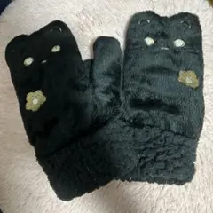 猫耳デザイン ファー手袋 黒