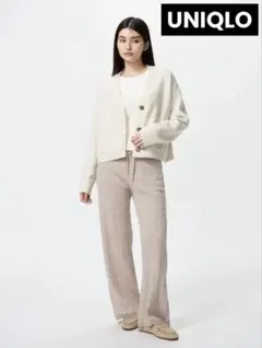 UNIQLO ウォッシャブルニットケーブルパンツ カーキ Lサイズ