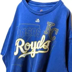 マジェスティックMLBカンザスシティロイヤルズロゴ Tシャツブルー青XL古着