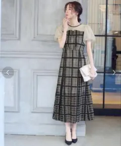 チェック柄レースアップロング丈 結婚式 ワンピース ドレス