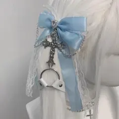 十字架付きリボンヘッドドレス 水色系統 天使界隈 ロリータ 医療系 量産型 白
