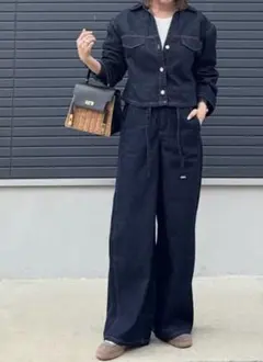 ZARA デニム ショートシャツ タブセットハイウエスト ジョガーワイドレッグ