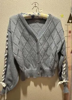 POETIQUE カーディガン リボン レースアップ 水色 白のサムネイル