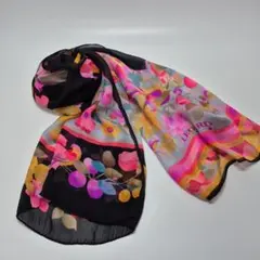 極美品　黒　近年 華やかな花柄　レオナール ストール スカーフ LEONARD org.jpg