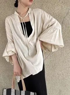 select moca セレクトモカ　ボリュームスリーブリネンスキッパーシャツ