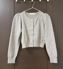 tinajojun グレー ハートパフスリーブカーディガン ショート丈　ティーナ
