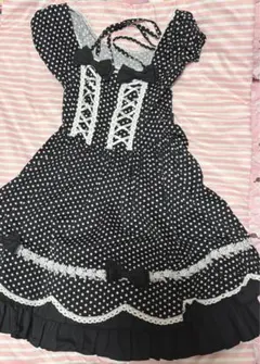 【訳あり】ボディーライン ドット柄ジャンパースカート