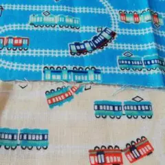 電車柄 ダブルガーゼ ハギレ