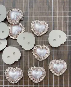20個　約19x17cm 貼り付用　ハート　パール、ラインストーン風　ビジュー