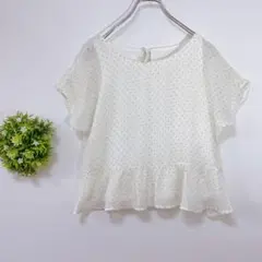 東京スタイル【Ｍ】シフォン半袖トップス　ブラウス　ドット　タンクトップ付き