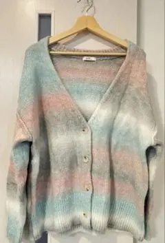 ライトブルー ストライプ カーディガン F