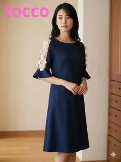 tocco ネイビー フレアスリーブ ワンピース