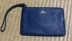 【更に値下げ】coach ポーチ　青　マルチポーチ　リストレット