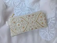 華やかで上品 インド刺繍×ヌビ シンプル フラットポーチ（A331）