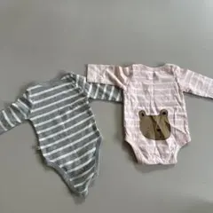 【美品】GAPロンパース2点セット グレー・ピンク ストライプ0-3M、3-6M