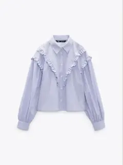 ZARA ザラ　フリル付ストライプ柄ポプリンシャツ　Mサイズ