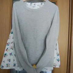 GLOBAL WORK バックプリント 花柄 グレー 春ニット 『M』