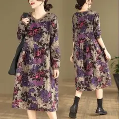 大きいサイズ ワンピース　花柄　大人　レディース 秋冬　春 新品 長袖