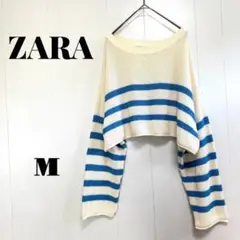 ザラ ボーダー クロップド春ニットセーター ショート丈 ゆるだぼ ゆったり M
