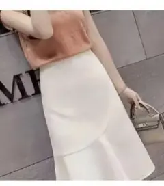ホワイト タイトスカート ひざ丈