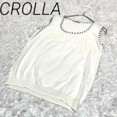 CROLLA ホワイト ノースリーブ トップス ステッチデザイン　フリー