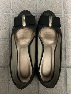 ダイアナ　ブラック グリッター フラットシューズ