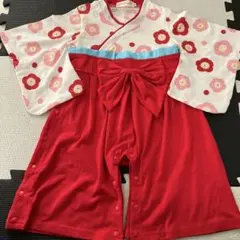 美品　袴ロンパース 赤　白　花柄　80 お正月　お食い初め　ひな祭り　初節句