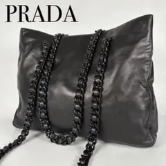 PRADA ショルダーバッグ トートバッグ　チェーン　レザー　黒　革