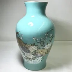 九谷焼 明陶窯 豪華 金彩 紅葉 孔雀鳥花紋絵図 花瓶 高さ約48cm 花器