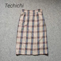 Techichi テチチ チェック柄タイトスカート スリット 後ゴム ベージュ系のサムネイル