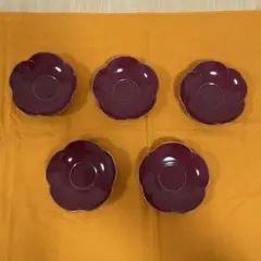 もんたん様専用 陶器製花びら型ワインレッド茶托5枚セット 小皿としても可