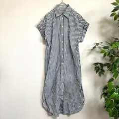 BANANA REPUBLIC ロングシャツワンピース　半袖　S ストライプ