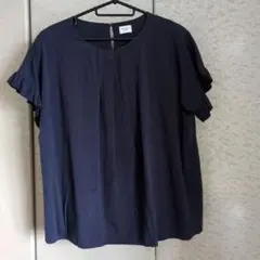 URBAN RESEARCH DOORS ネイビー フリル袖シャツ　ブラウス