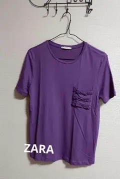 マ*キ様 ZARA TRF フリルポケット 半袖Tシャツ パープルのサムネイル