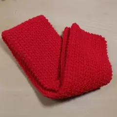 手編み　マフラー　赤