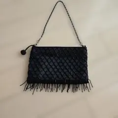 ビーズ装飾付きブラッククラッチミニバッグ