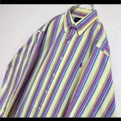 ラルフローレン BDシャツ 長袖 イエロー ストライプ 赤ポニー刺繍 L 90s