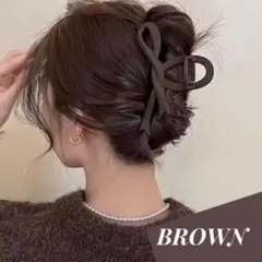ヘアクリップ バンスクリップ 大きめ リボン 茶 韓国 上品 しっかりホールド