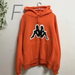 フード付きパーカー シルエットロゴ　カッパ　レディース　メンズ　オレンジ　裏起毛