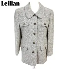 Leilian アンゴラ混 ウールジャケット 13+ ライトグレー ツイード