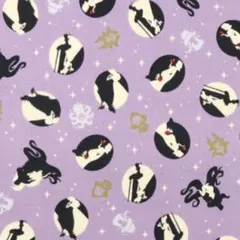 ディズニープリンセスシルエット柄生地1ｍパープル系シーチングヴィランはぎれ布