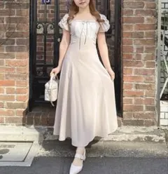 AnMILLE(アンミール)】バストギャザーリボンワンピース ドットピンク