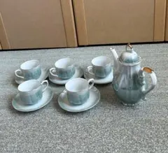 淡い青色 ティーカップセット 5個とポット