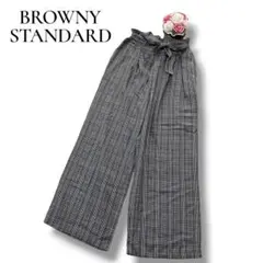 ブラウニースタンダード　レディース　ワイドパンツ　チェック　グレー　Lサイズ