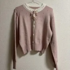 JIANHU ピンク リボン付きカーディガン S