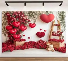 ❤️バレンタイン❤️赤ハートとバルーンIタペストリー 150x 100cm 背景布
