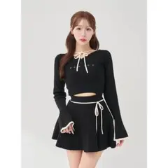 Darich ウエストオープンリボンデザインニットミニワンピース ブラック F