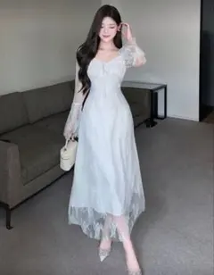ホワイト レース マキシドレス